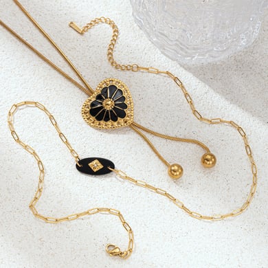 1 Piece Enamel Heart Stainless Steel Gold Color Pendant Necklace h5 Picture4