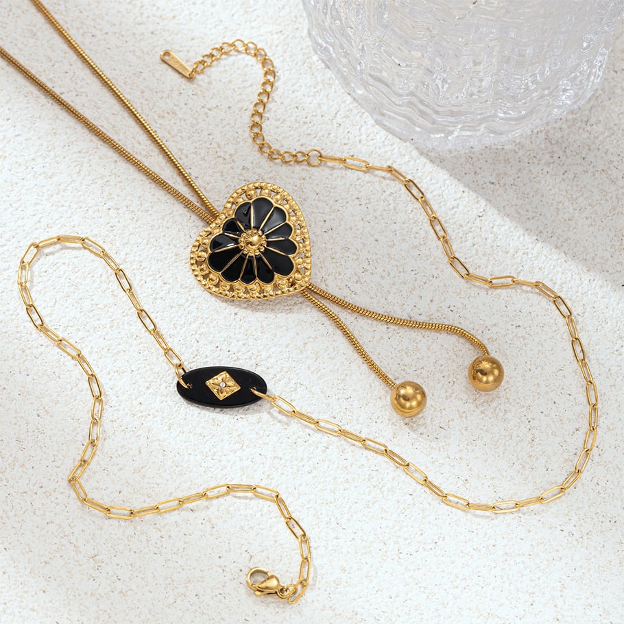 1 Piece Enamel Heart Stainless Steel Gold Color Pendant Necklace h5Picture4
