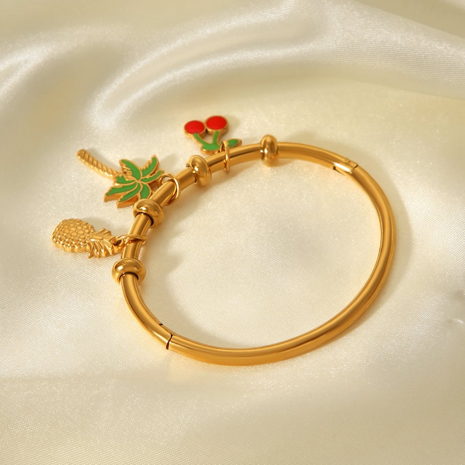 1 Piece Fruit Cherry Stainless Steel Gold Color Bangle h5Picture5