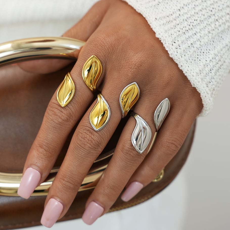 1 Piece Simple Retro Leaf Stainless Steel Gold Color Women's Statement Rings h5Picture5