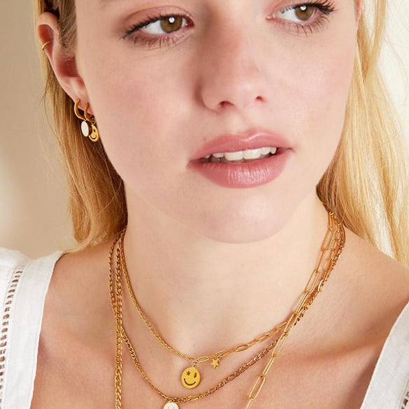 Stainless steel necklace smiley and star