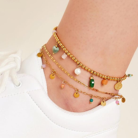 Enkelbandje dubbele ketting met bedels