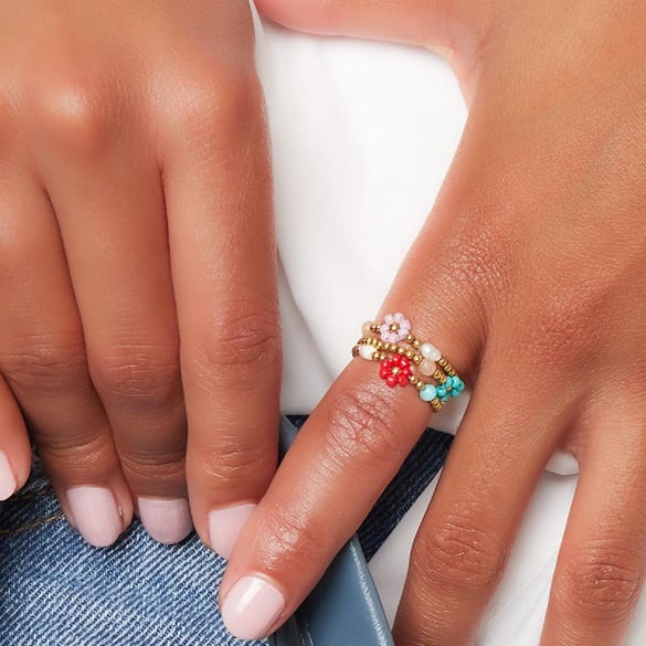 Beaded Flower Ring With Pearl