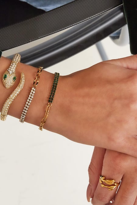 Bracelet zircon et chaîne Vert Acier inoxydable