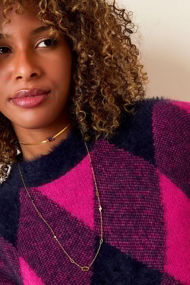 Weicher karierter Pullover Fuchsia S/M h5 Bild7