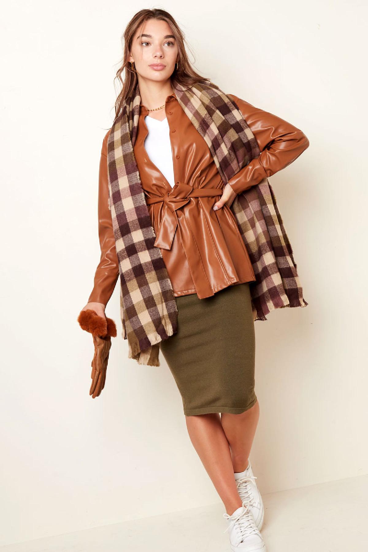 Checkered scarf winter colors Brown Acrylic h5Picture2