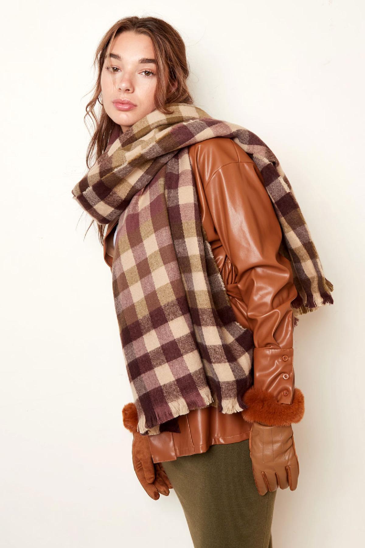 Checkered scarf winter colors Brown Acrylic h5Picture4