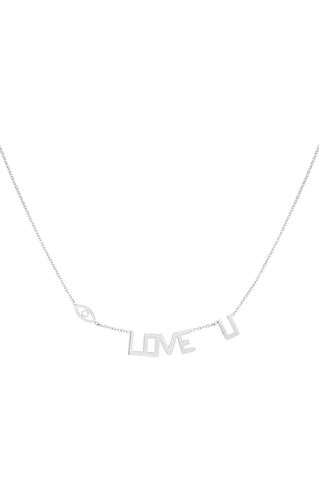 Collar con forma de ojo con letra U LOVE de acero inoxidable - Color plata