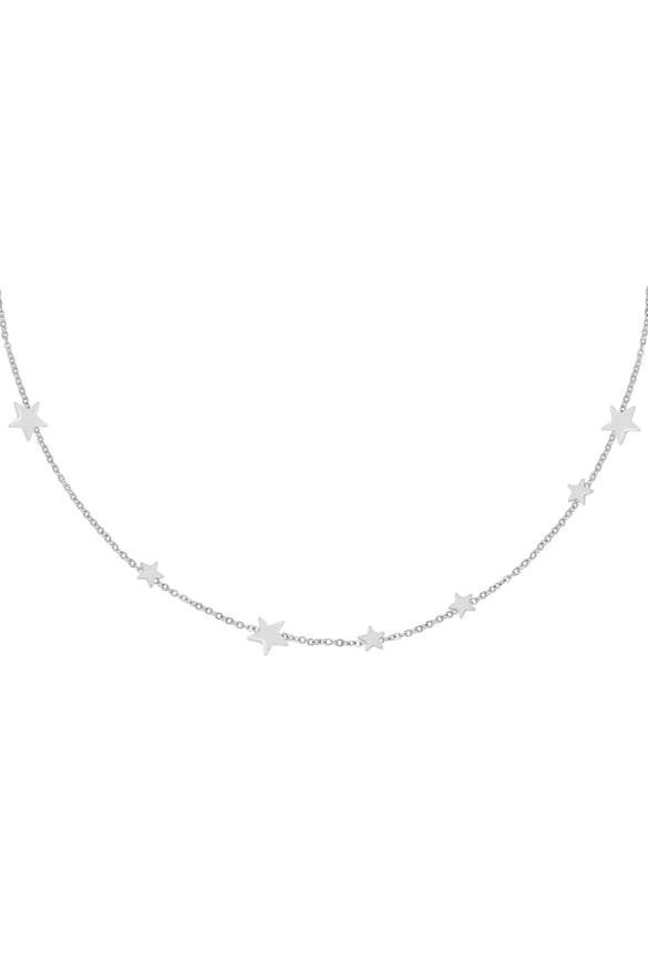 Necklace Row Coins Stars Silver Color Stainless Steel
