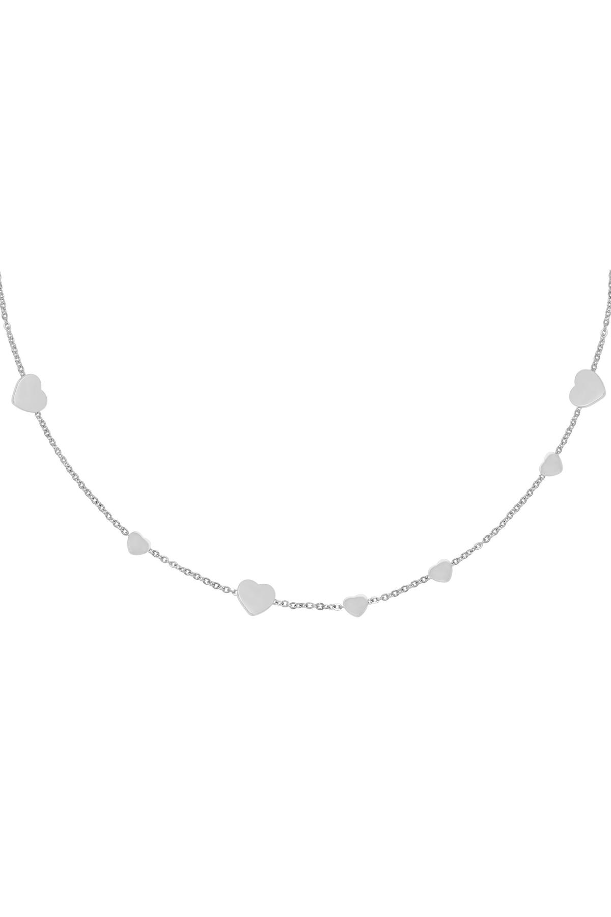 Necklace Row Coins Heart Silver Color Stainless Steel