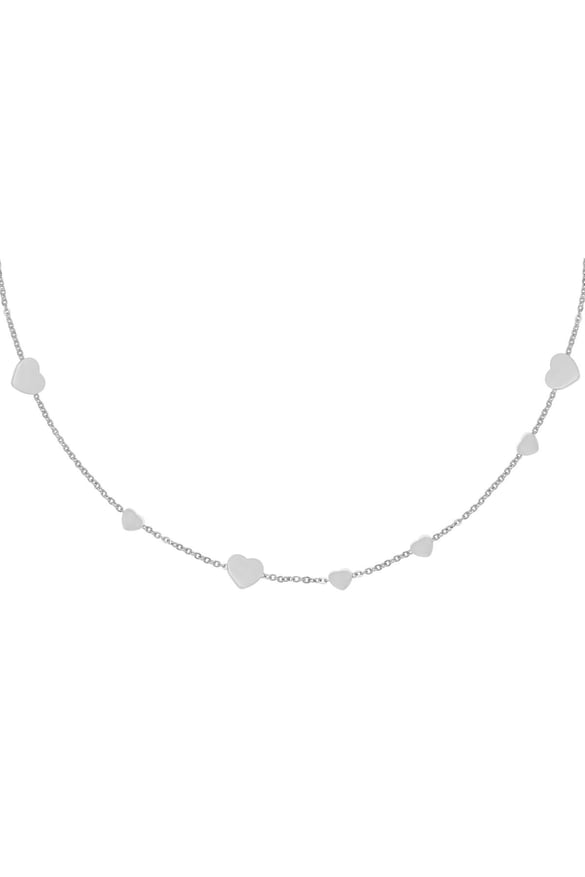 Necklace Row Coins Heart Silver Color Stainless Steel 2