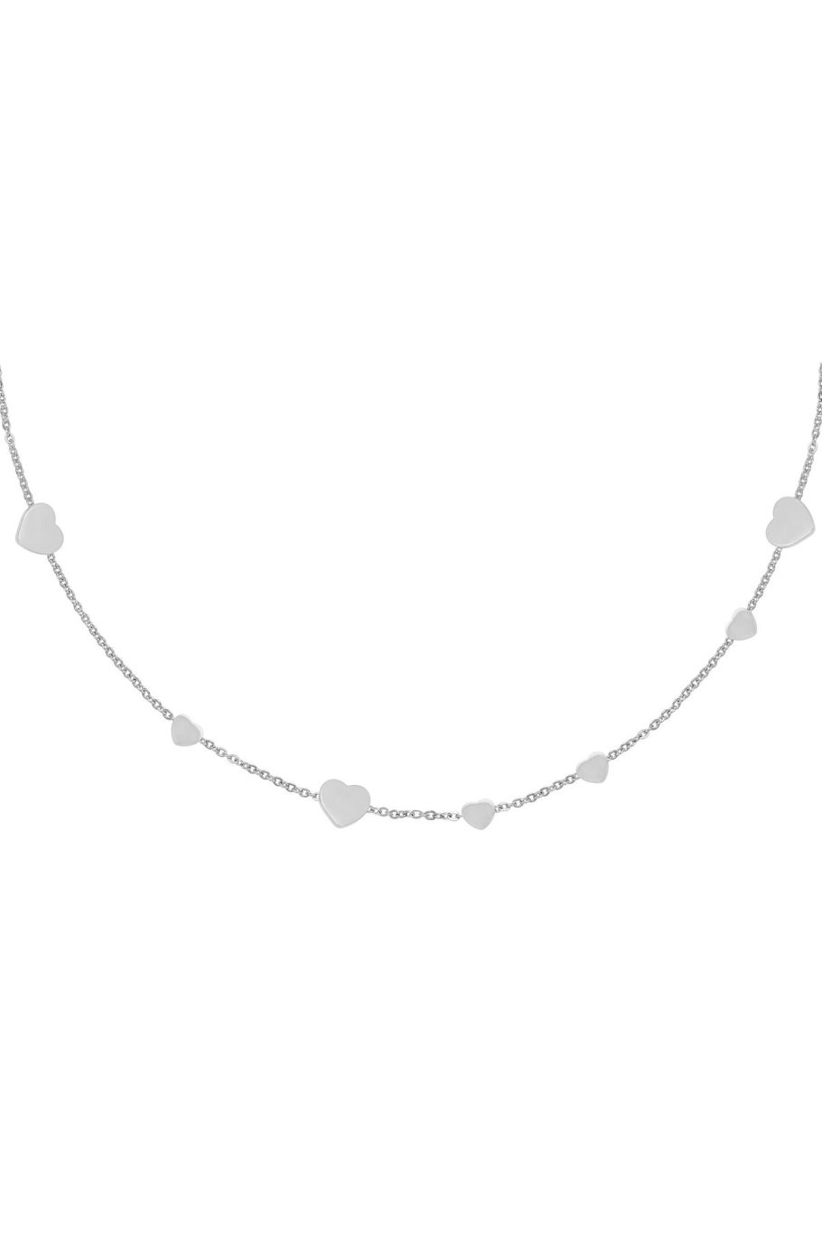 Necklace Row Coins Heart Silver Color Stainless Steel 