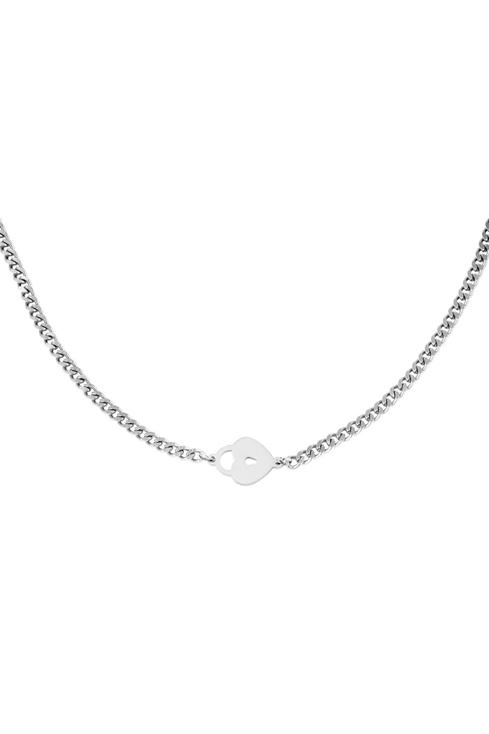 Necklace Locked Heart Silver Color Stainless Steel 