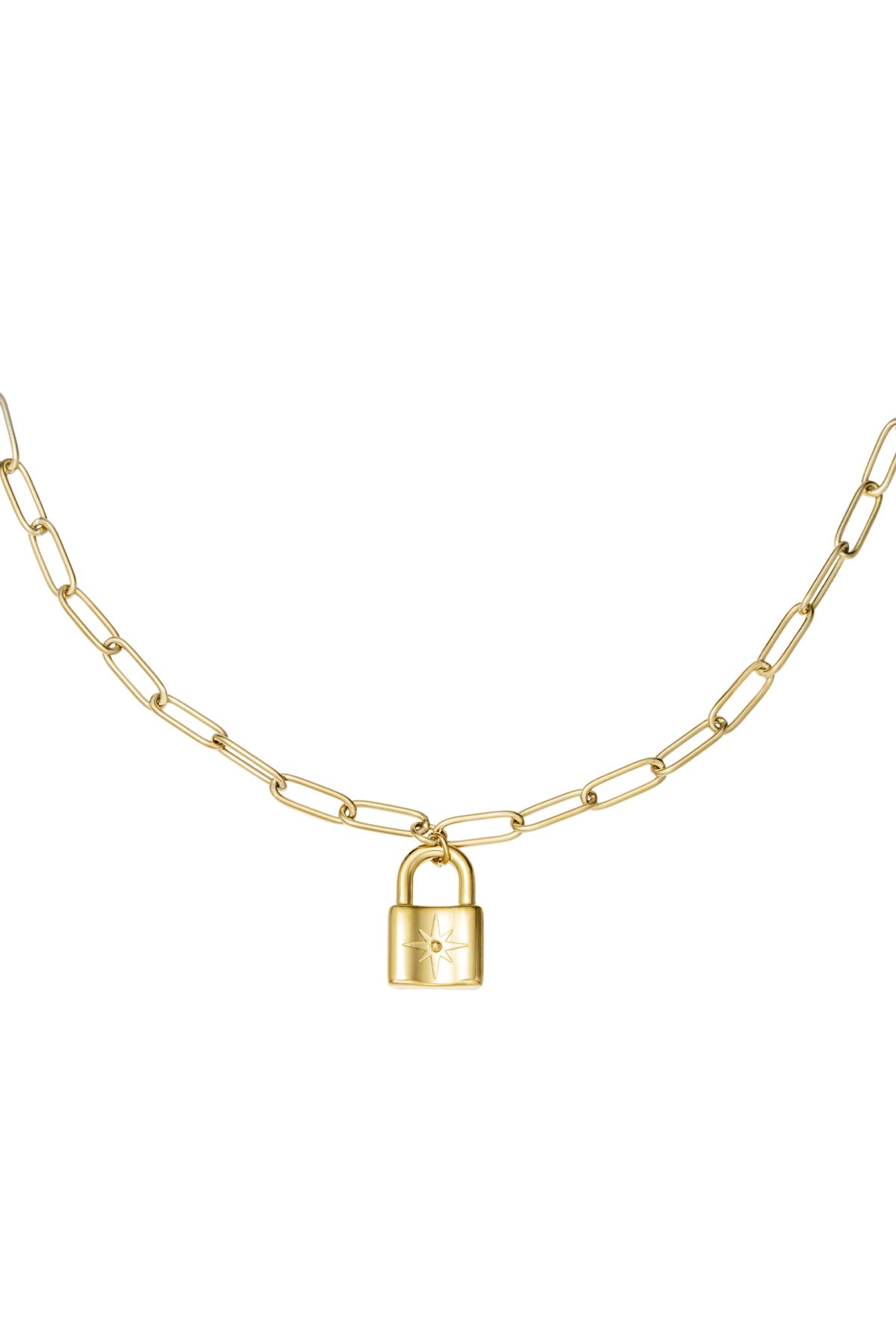Necklace cute lock Gold Color Stainless Steel 