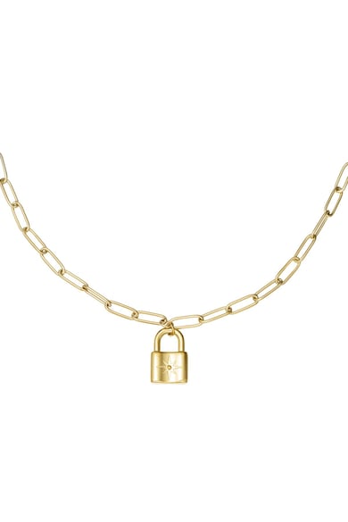 Necklace cute lock Gold Color Stainless Steel h5 