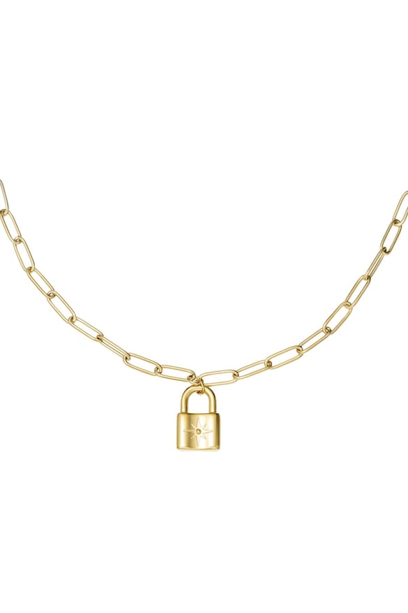 Necklace cute lock Gold Color Stainless Steel 2