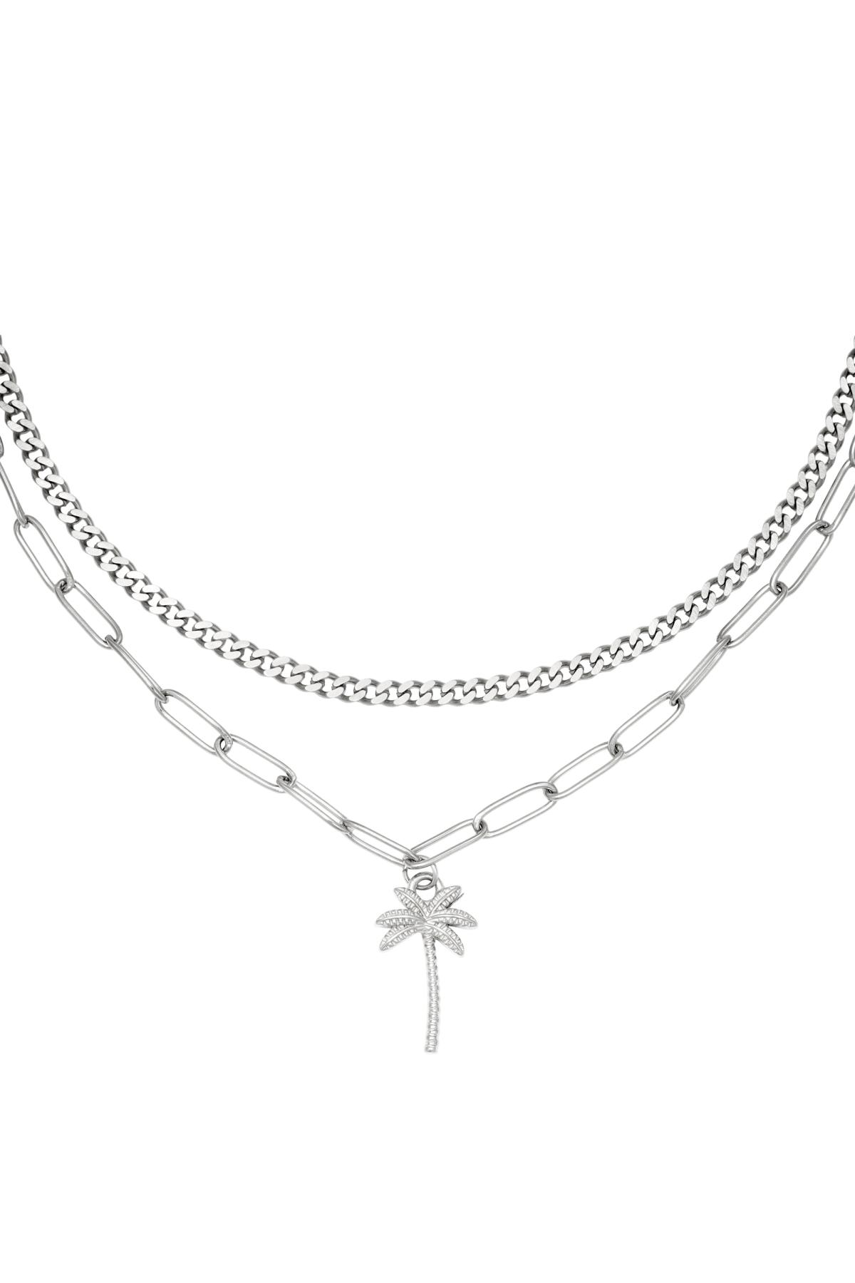 Necklace Beachy Palm Silver Color Stainless Steel 