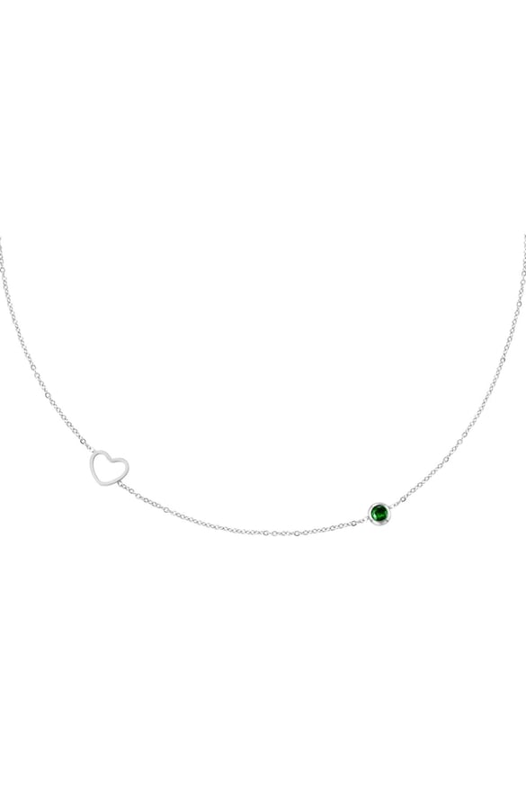 Birthstone necklace May silver color Green Stainless Steel 2