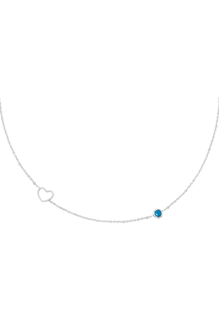 Birthstone necklace December silver color Dark Blue Stainless Steel 