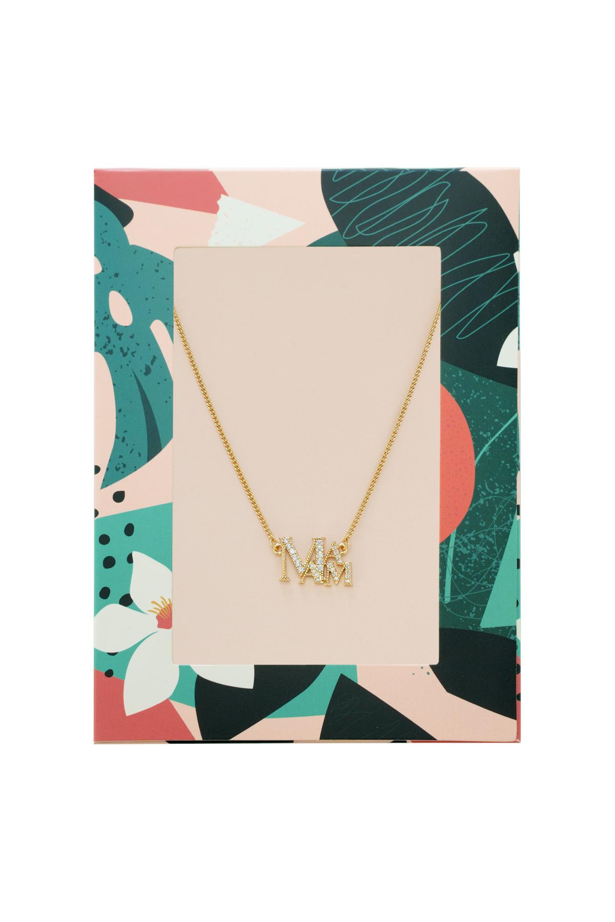 copper necklace with little zircon stones with mama text