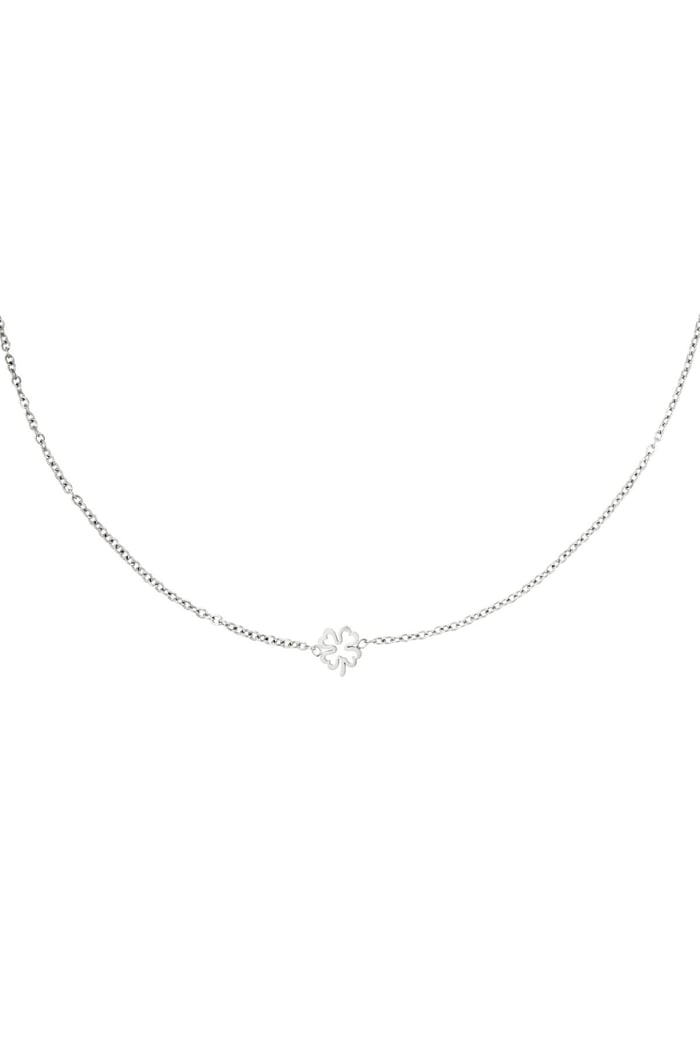 Necklace open clover Silver Color Stainless Steel 