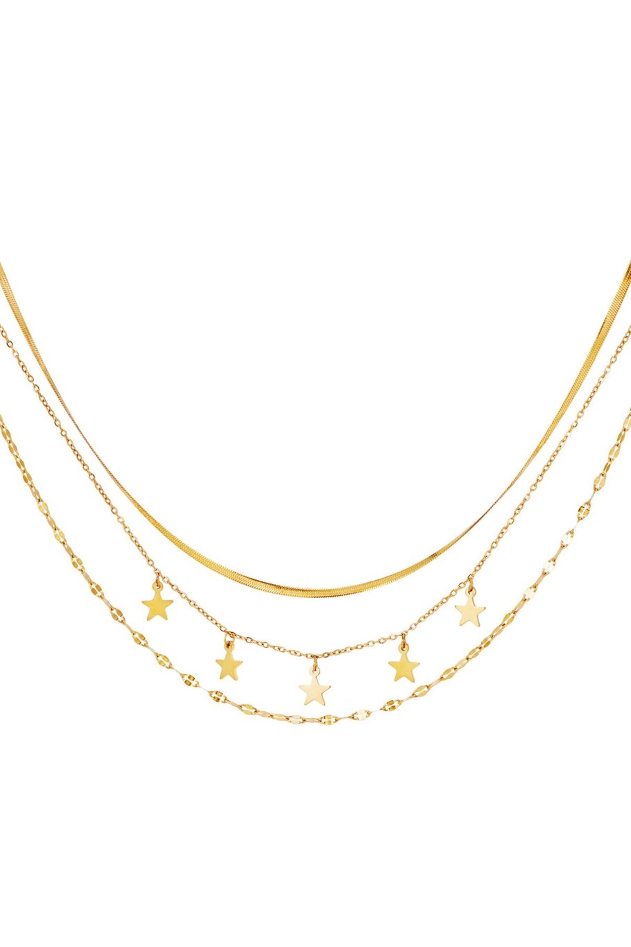 Multi-layered necklace Gold Color Stainless Steel 
