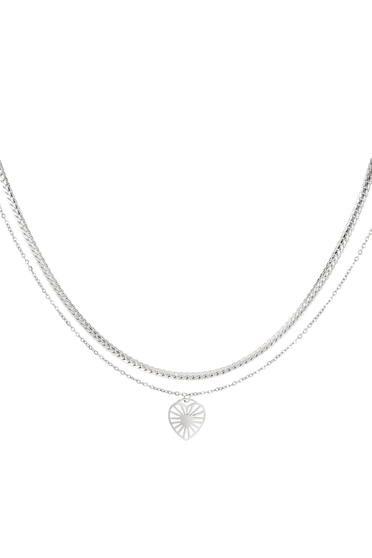 Double Stainless Steel Necklace with Heart Charm Silver color