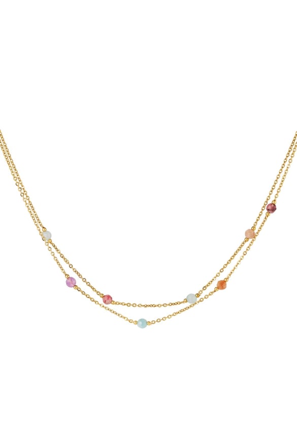 double chained stainless steel necklace with stones 