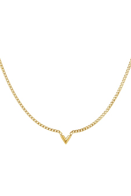 Stainless Steel Necklace Letter V Gold color 2