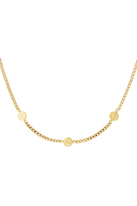 Stainless steel necklace with three smiley charms  Gold color