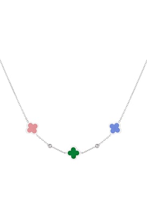 Necklace 3 clovers and small balls Green & Silver Color Stainless Steel h5 