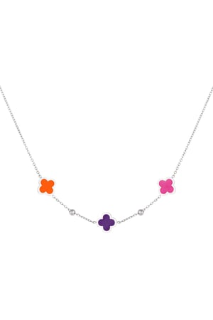 Necklace 3 clovers and small balls Lilac Stainless Steel h5 