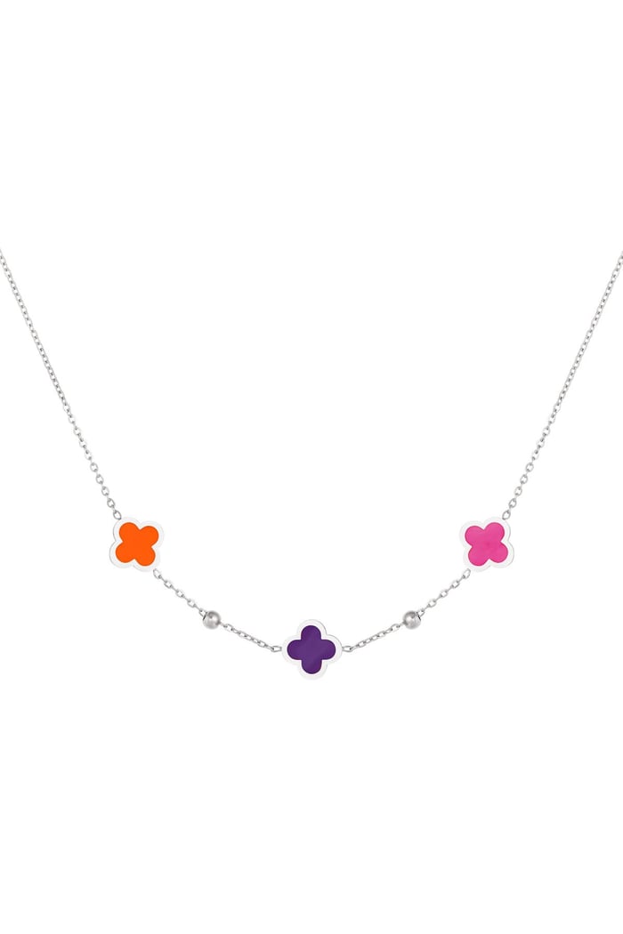 Necklace 3 clovers and small balls Lilac Stainless Steel 