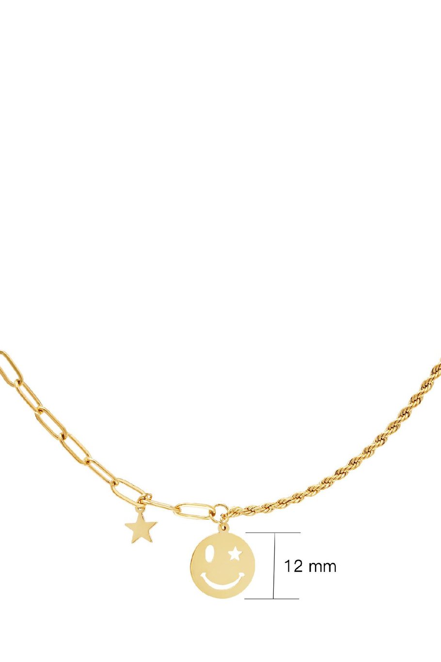 Edelstalen ketting smiley en ster Goud kleur Stainless Steel Afbeelding3