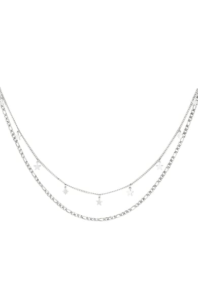 Double Chain Stainless Steel Necklace with Stars Silver color h5 