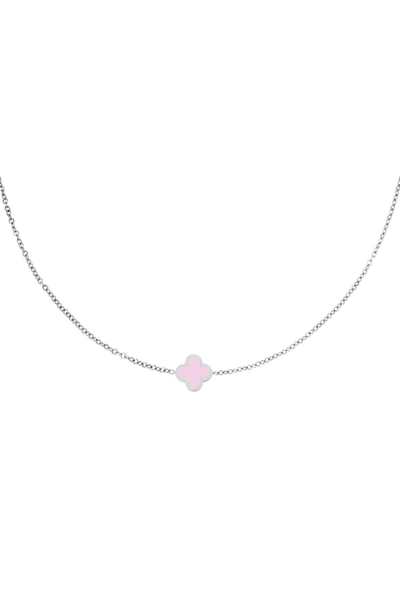 Necklace colored clover Lilac Stainless Steel 2