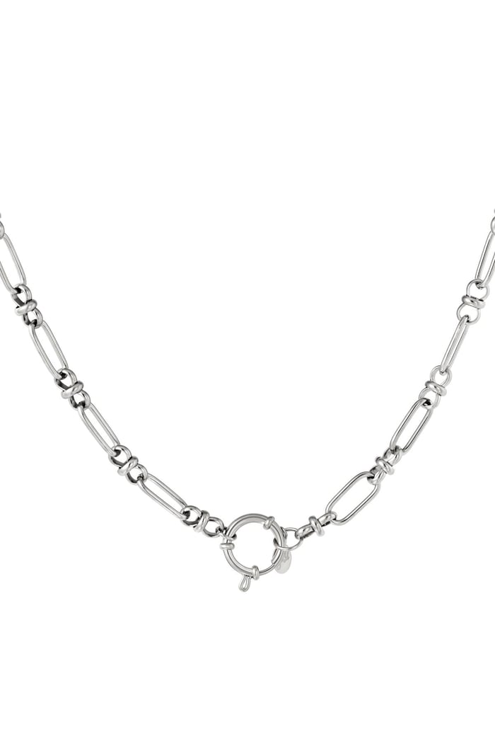 Round closure necklace Silver Color Stainless Steel 