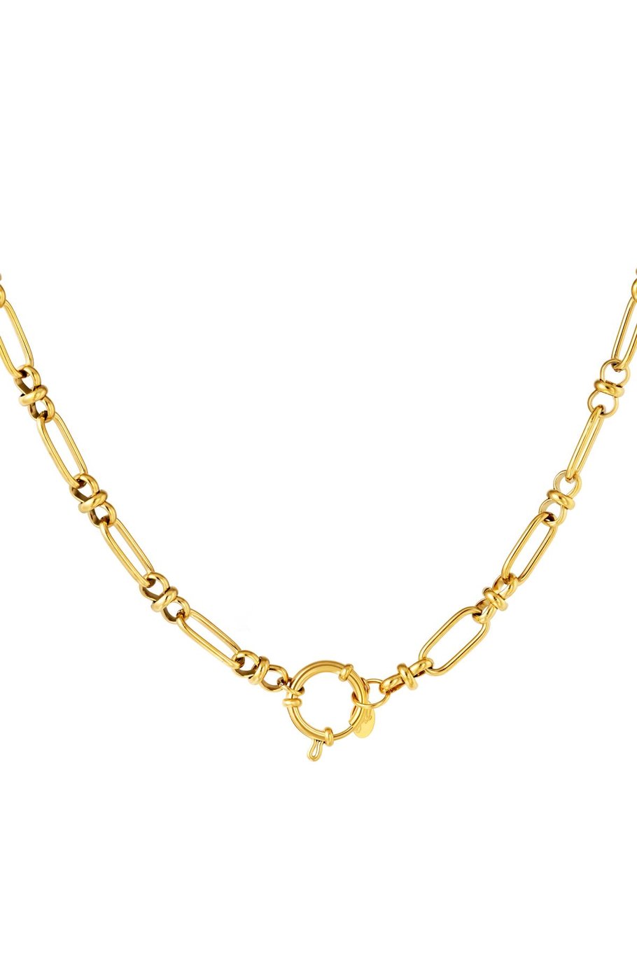 Round closure necklace Gold Color Stainless Steel 