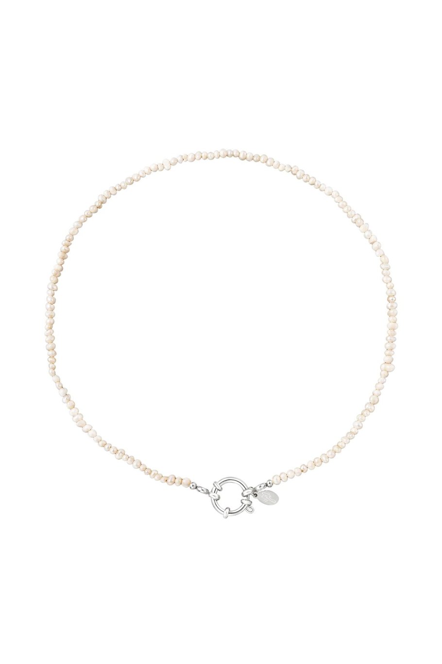 Necklace white beads  Silver Color Stainless Steel 