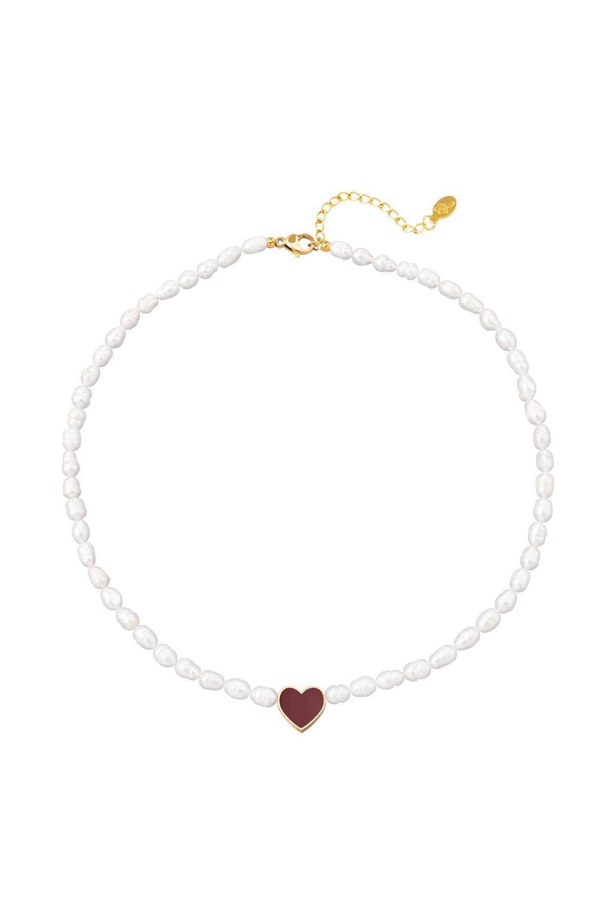 Necklace pearls with heart Burgundy