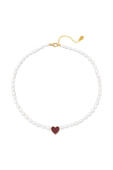 Necklace pearls with heart Burgundy h5