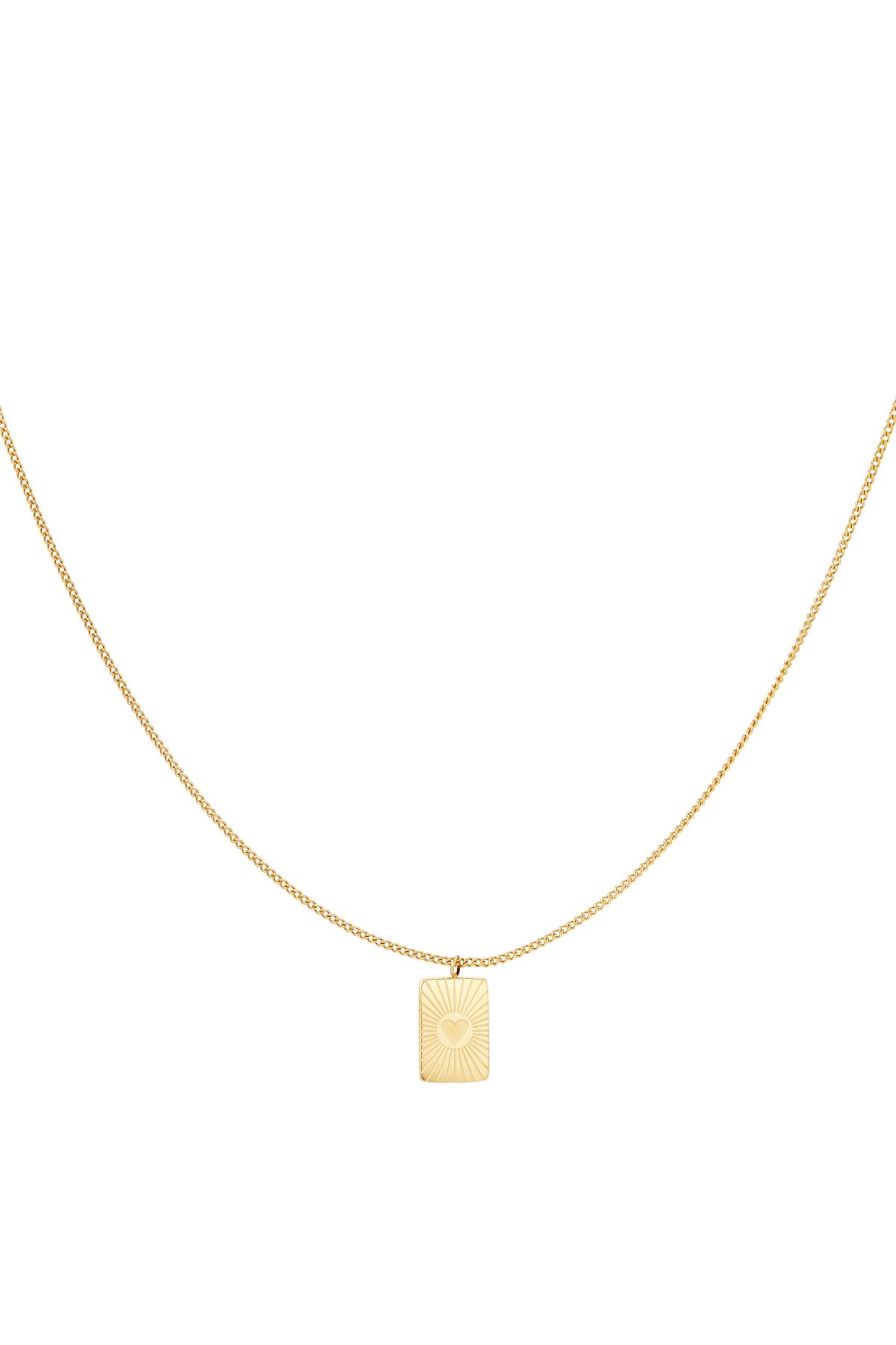 Necklace square pendant heart Gold Color Stainless Steel