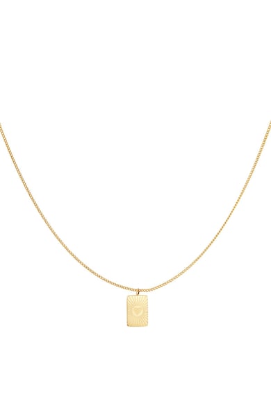 Necklace square pendant heart Gold Color Stainless Steel h5