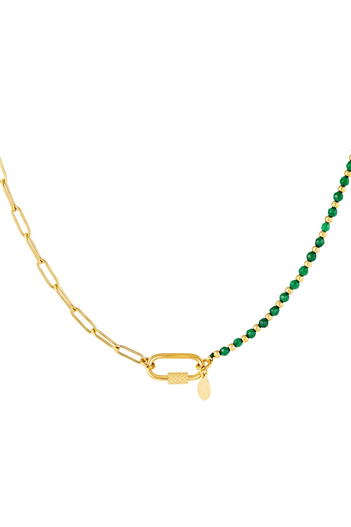 Stainless steel necklace stones and a chain Green