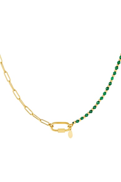 Stainless steel necklace stones and a chain Green h5