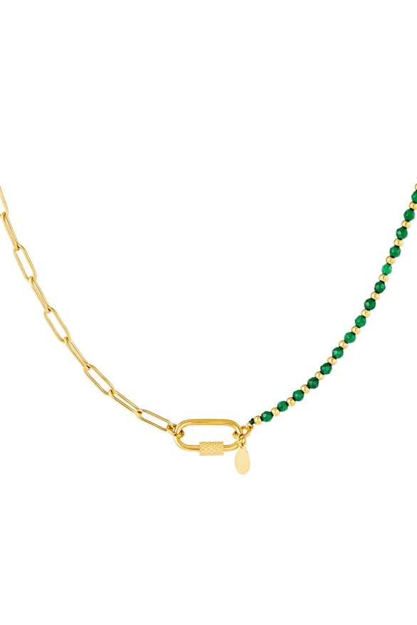 Stainless steel necklace stones and a chain Green 2