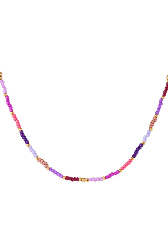 Necklace beads in a row Purple Stainless Steel