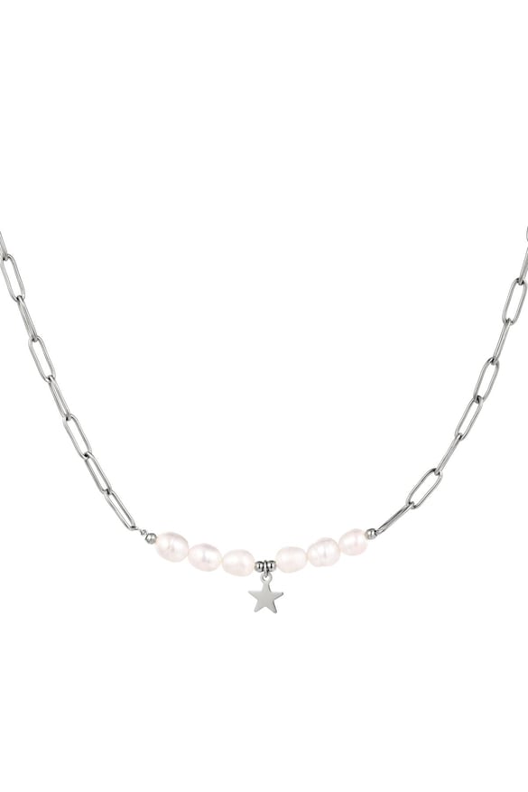 Necklace pearls with a star Silver Color Stainless Steel 2