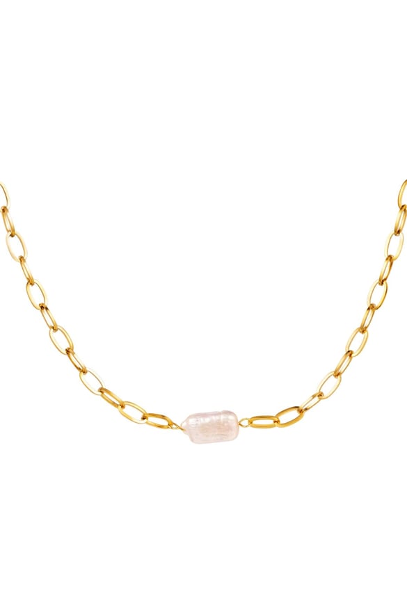Necklace small chain with a pearl Gold Color Stainless Steel 2