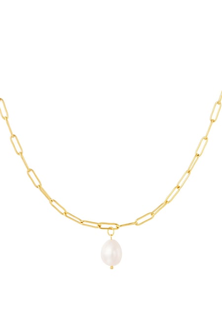 Chunky necklace with pearl Gold Color Stainless Steel